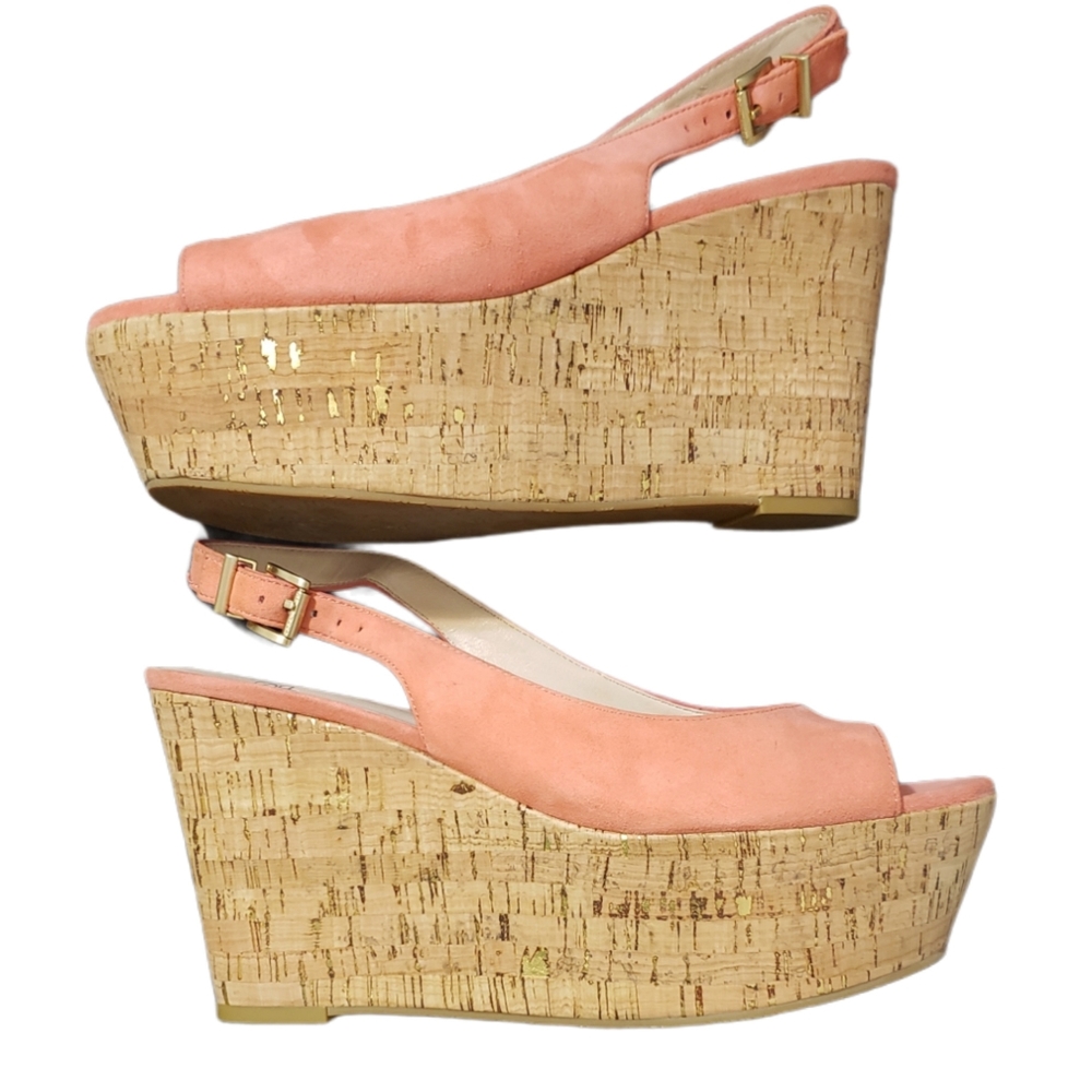Simply Pelle Pink Suede Cork Wedge Sandal Size 9